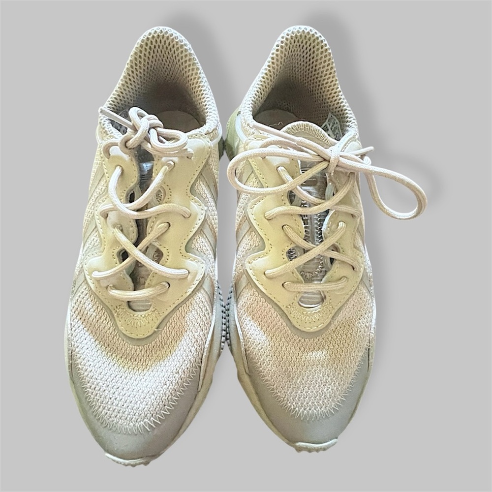 Cream and tan ADIDAS Ozweego sneakers#streetwear